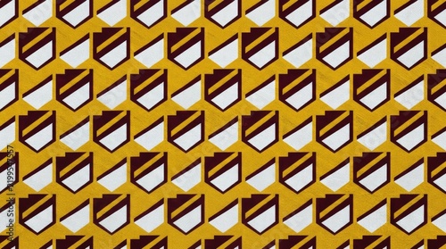 Geometric shield pattern with yellow brown and white shapes