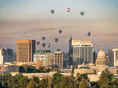 Balloon event over the city skyline of Boise Idaho