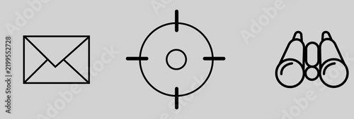 Minimal Line Icon Set with Envelope, Target and Binoculars
