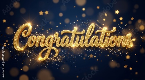 Festive Congratulations greeting message in sparkling gold on dark blue.