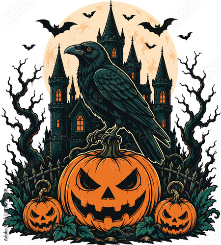 Adorable koala witch riding a jack o' lantern a spooky and cute halloween t shirt design