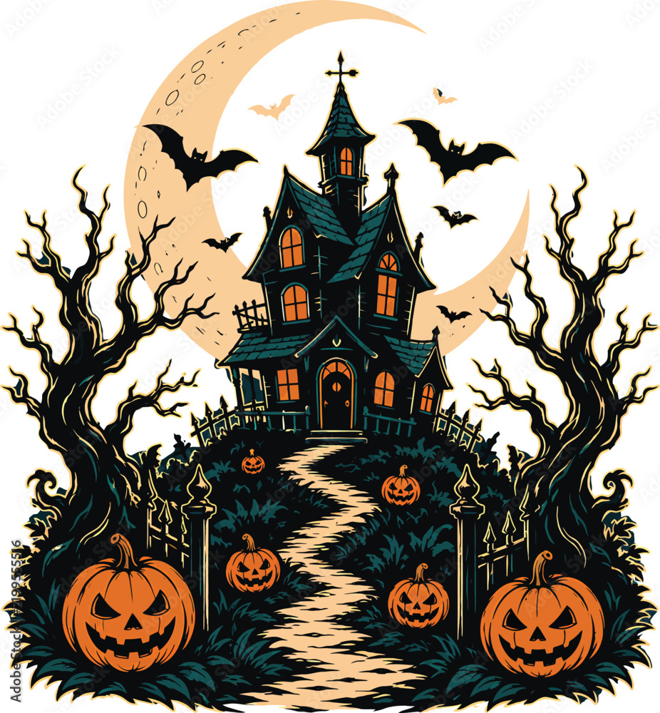 Fototapeta premium Charming halloween turtle and jack o' lantern design perfect for autumn and spooky season apparel