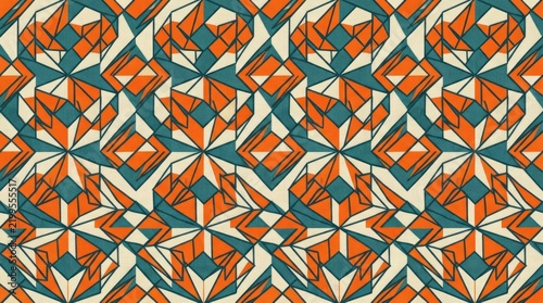 Mid Century Modern Geometric Pattern with Orange and Teal Shapes