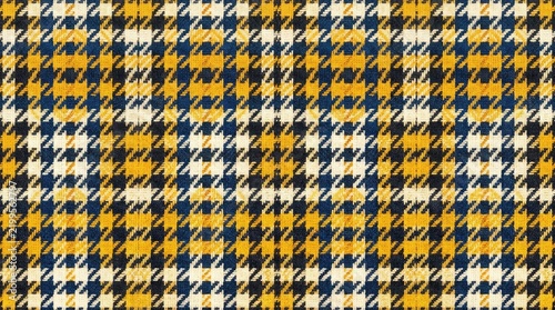 Yellow and blue houndstooth plaid fabric texture