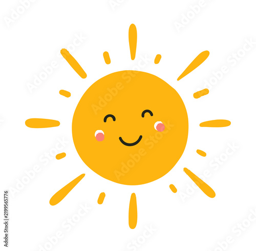 Cute sun with smile for sticker. Design element - For Stock Vector Illustration