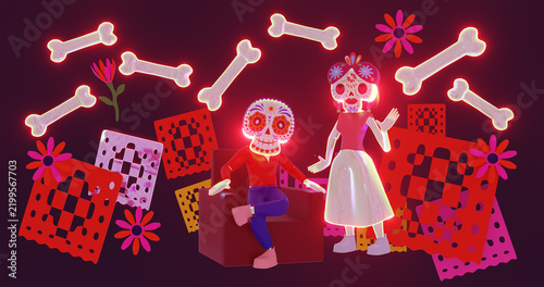 Mexican skull design, Mexico culture tourism landmark latin and party theme 3d illustration.
