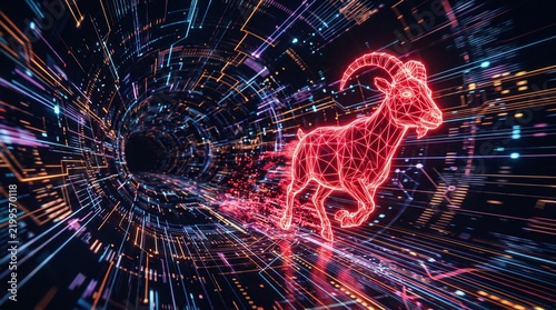 Wireframe goat running through t…