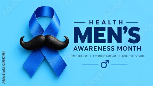 Blue awareness ribbon and mustache for mens health month