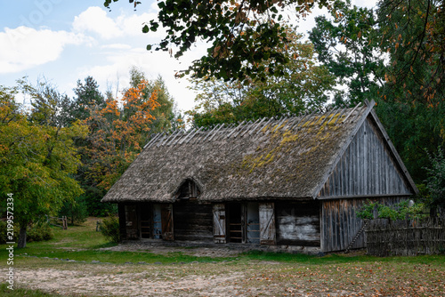 Obraz na plátně Old traditional wooden village house in Kashubian region, Poland