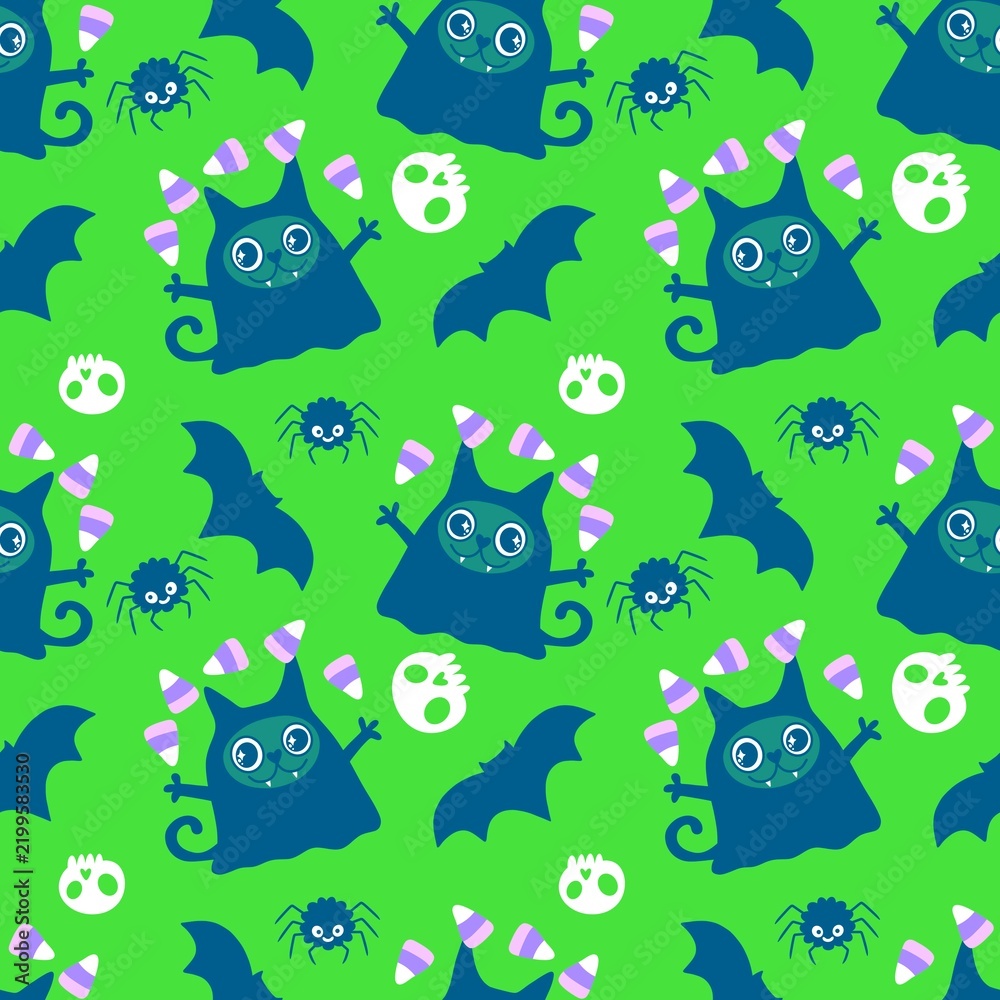 Obraz premium Halloween animals seamless cats pattern for wrapping paper and fabrics and linens and kids clothes print