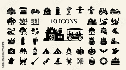 Black and white icons set for various themes and uses