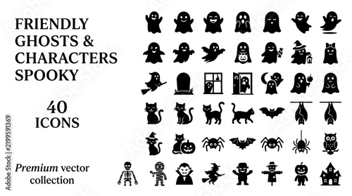 Halloween: Spooky Friendly Ghosts & Characters Vector Icons