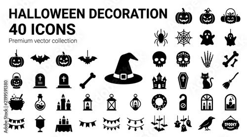Halloween: 40 Black and White Vector Icons Set