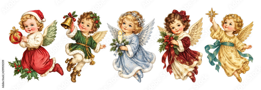 Fototapeta premium PNG Vintage Christmas angel children illustration