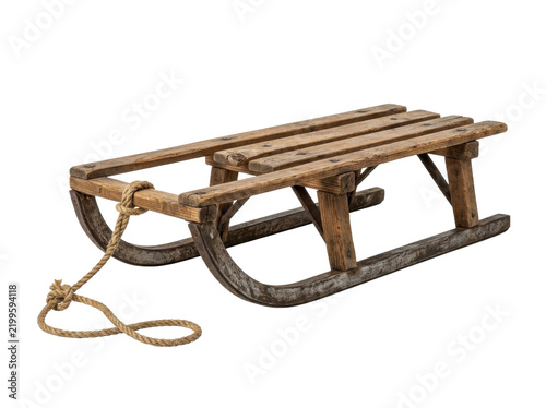 Vintage Wooden Sled With Rope