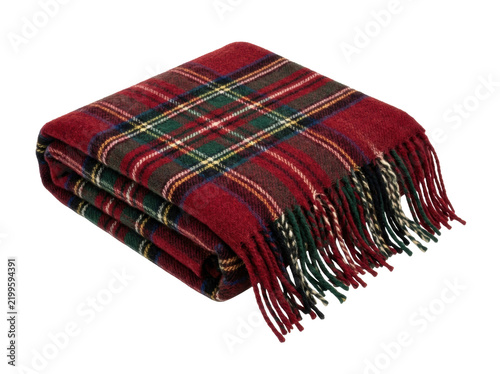 Folded Red Tartan Wool Throw Blanket