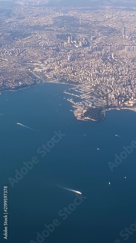 Aerial view of Istanbul city from airplane window