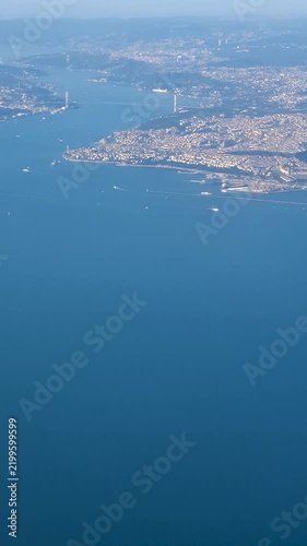 Aerial view of Istanbul city from airplane window