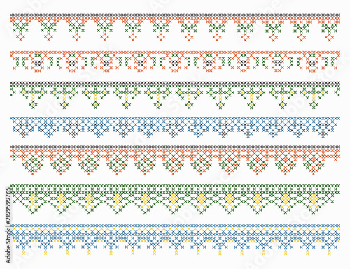 Foto Embroidery Border Seamless Pattern Set