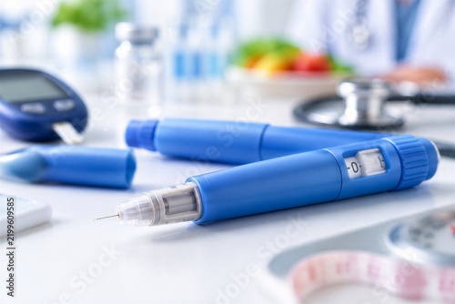 Semaglutide GLP-1 injection pens for diabetes and obesity treatment. Medical auto-injectors for weight management and blood sugar control therapy.