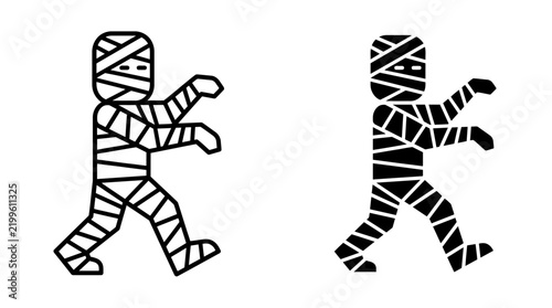 Set of two simple black and white mummy icons for Halloween design.