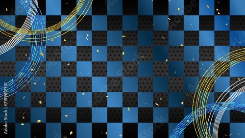 circle gold blue confetti gold fall pattern01 ichimatsu pattern asanoha pattern loop （blue black background）01