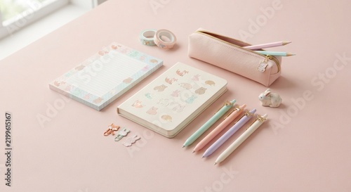 Stationery Set with Cute Pastel Animal Designs for Creative Workspace