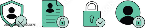 Privacy and Data Protection Icon Set Shield Lock Document Green