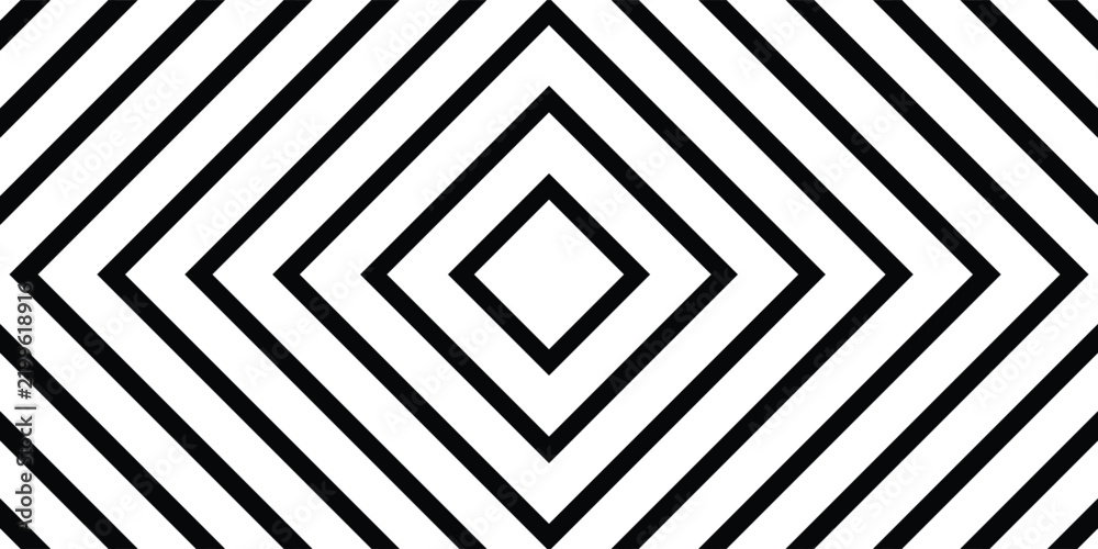 Fototapeta premium Abstract hypnotic pattern with black-white striped lines. Psychedelic background. Op art, optical illusion. Modern design, graphic texture.