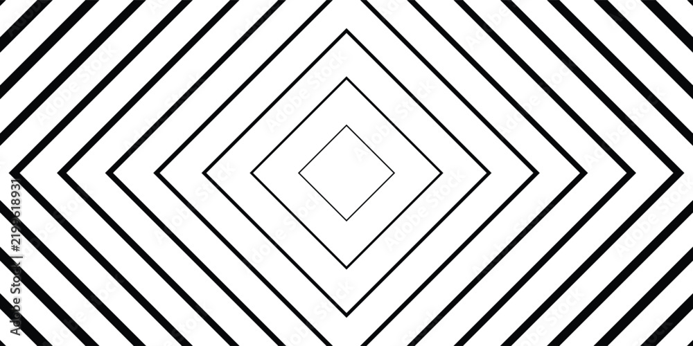 Fototapeta premium Abstract hypnotic pattern with black-white striped lines. Psychedelic background. Op art, optical illusion. Modern design, graphic texture.