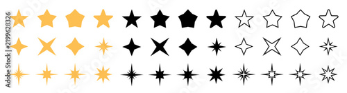 Vector set of stars icons for rating design. collection of varied star shapes.