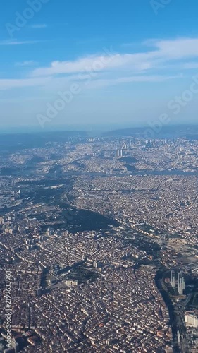 Aerial view of Istanbul city from airplane window