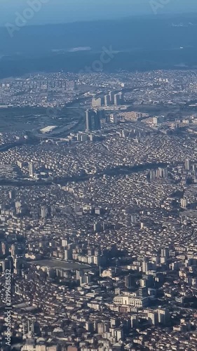 Aerial view of Istanbul city from airplane window