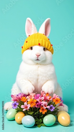 Tapety artystyczne Cheerful Yellow Hatted Easter Bunny