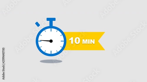 10 minute timer stopwatch icon set with yellow countdown ribbons