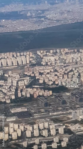 Aerial view of Istanbul city from airplane window