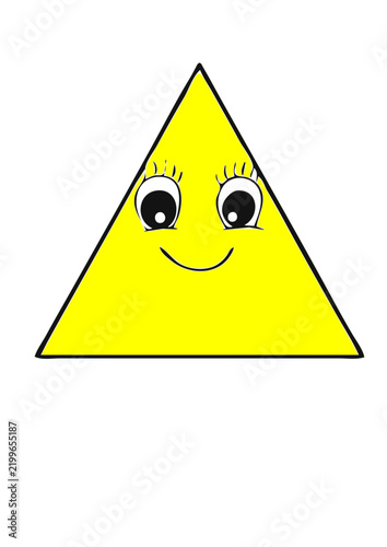 Cute cartoon yellow triangle character with happy smiling face cute eyes vector isolated on white background
