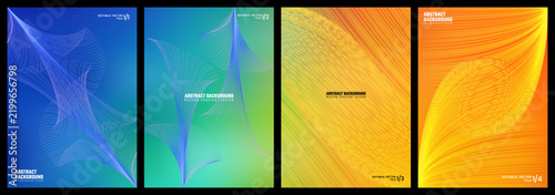Four vertical panels showing a vibrant color gradient transition from blue to yellow abstract backgrounds.