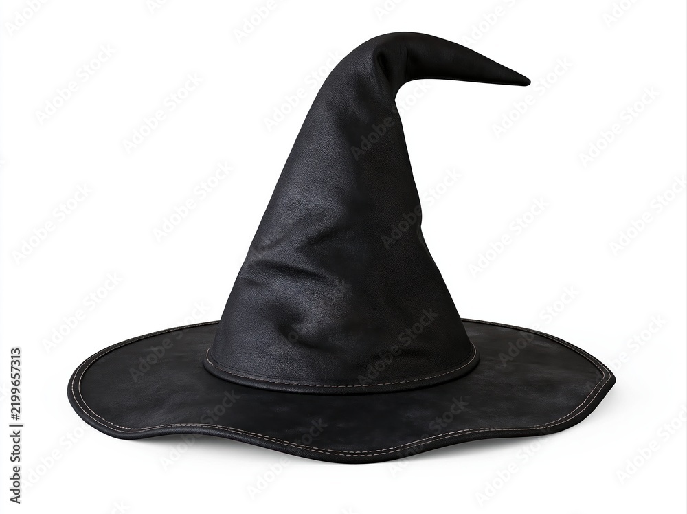 Obraz premium Witch hat for halloween costume as a black pointed magic accessory for a spooky fantasy sorceress party fashion