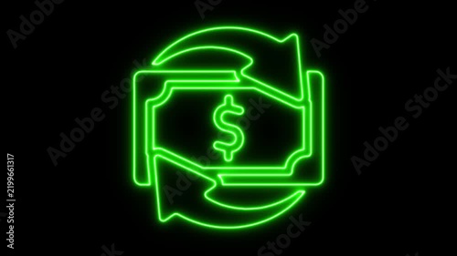 Glowing Neon Bank Transfer Animation for Finance on Black Background
