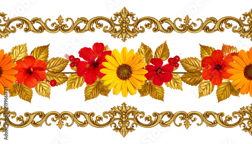 Elegant Floral Border with Gold Accents for Decorative Design.