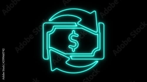 Glowing Neon Bank Transfer Animation for Finance on Black Background