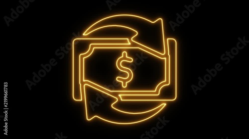 Glowing Neon Bank Transfer Animation for Finance on Black Background