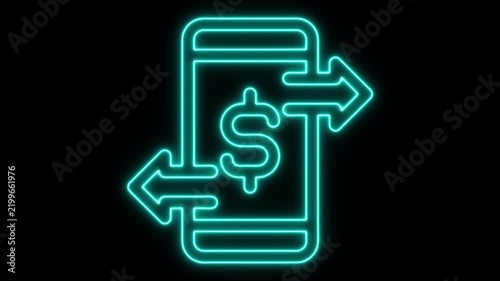 Glowing Neon Bank Transfer Animation for Finance on Black Background