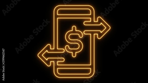 Glowing Neon Bank Transfer Animation for Finance on Black Background