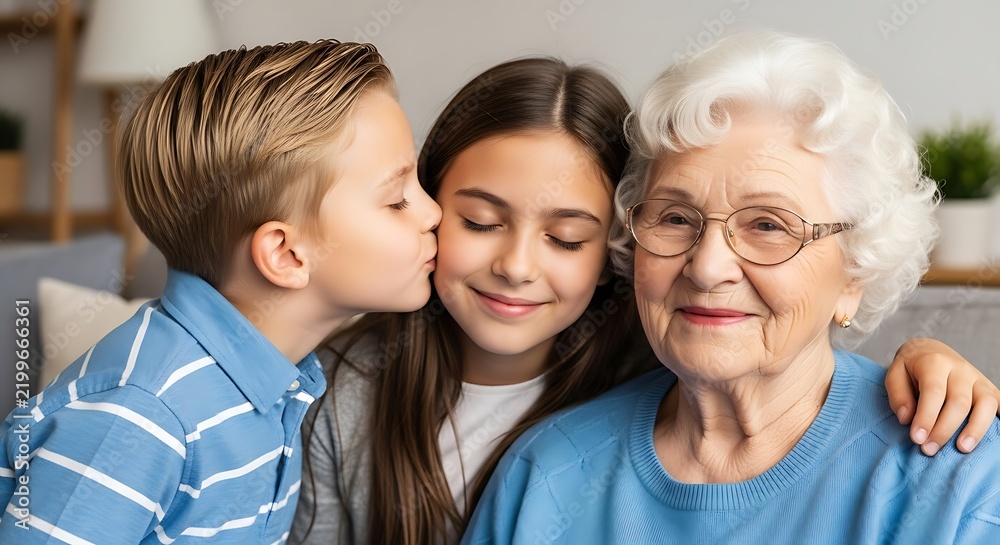 Obraz premium Grandmother And Granddaughter Share Gentle Kiss Across Generations.