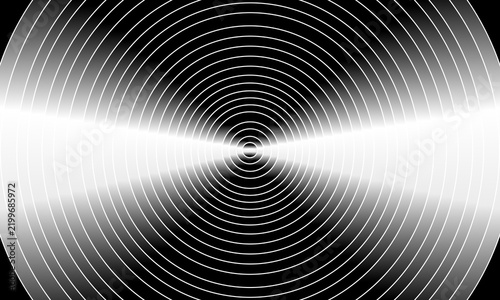 Minimalist stippling geometric design with concentric circles symbolizing infinity motion, depth, energy and vibration. Dynamic illusion of sound waves and ripples spreading endlessly in space. Vector