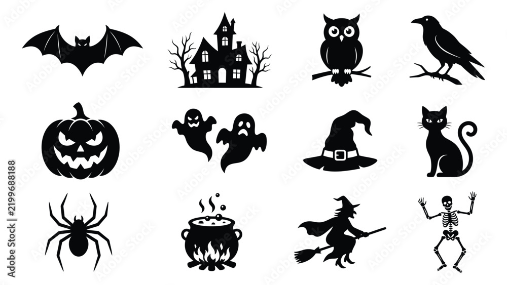 Fototapeta premium Halloween-themed icons set of classic spooky symbols and creatures