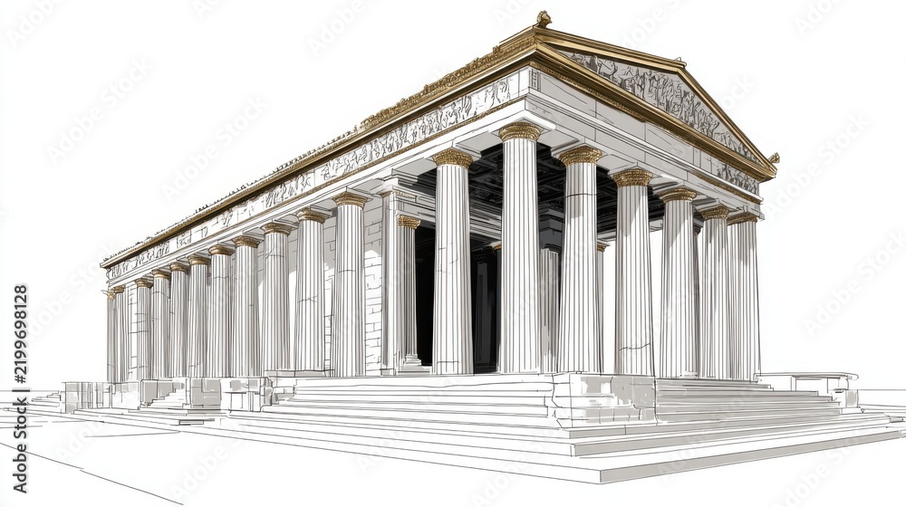 Obraz premium Classical Greek Temple Architecture with Columns and Detailed Design
