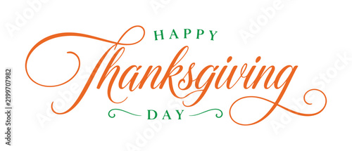 Happy Thanksgiving contemporary vector line calligraphy. Hand-drawn holiday typography and lettering design
